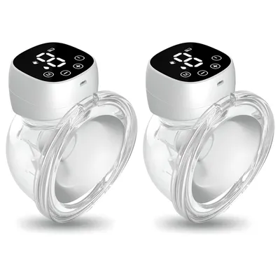 Immagine prodotto di Tiralatte elettrico senza fili HDeye senza mani | Set di 2 | 3 modalità e 9 livelli | 180 ml senza BPA | ultra-silenzioso con display LCD | batteria da 1200 mAh | bianco