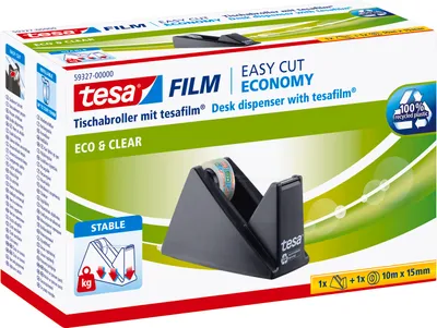Produktbild von tesa Economy Klebebandabroller schwarz Tischabroller eco inkl. tesafilm