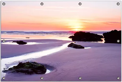 Produktbild von Wallario Outdoor-Poster für Garten oder Balkon, Motiv Sonnenuntergang am einsamen Strand, in ca. 80 x 120 cm