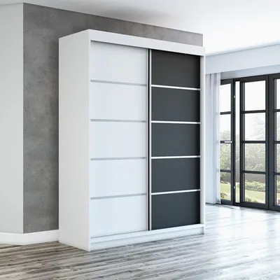 Produktbild von Schwebetürenschrank, 2-türig Schrank! Moderne Garderobe für Kleidung. Verschiedene Farben (Weiß, Schwarz, Somona) Kleiderschrank PARIS 160 cm
