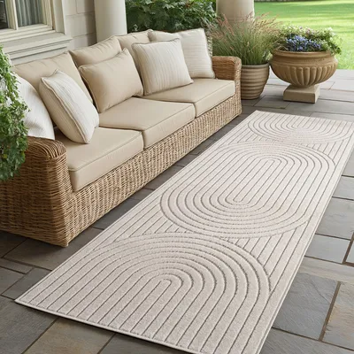Obrázek produktu pro Outdoor Teppich wetterfest, Wohnzimmer, Schlafzimmer, Garten, Balkon, Kurzflor Hoch Tief,Waschbar Teppiche, Größe: 80 x 250 cm, Farbe: Creme-1