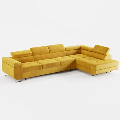 Produktbild von ECKSOFA VEMO NOVA Rechts Gelb Velours-Stoff mit Schlaffunktion und Bettkasten