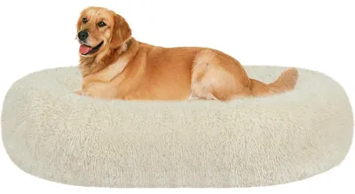 Produktbild von Orthopädisches Hundebett rund, Donut, Kuschelig, Waschbar, 100 cm Ø, Beige