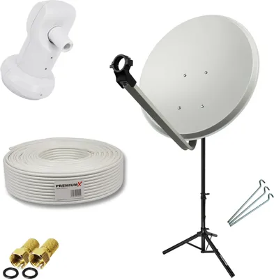 Produktbild von PremiumX SAT Anlage 80cm Antenne Single LNB Kabel 2x F-Stecker Stativ