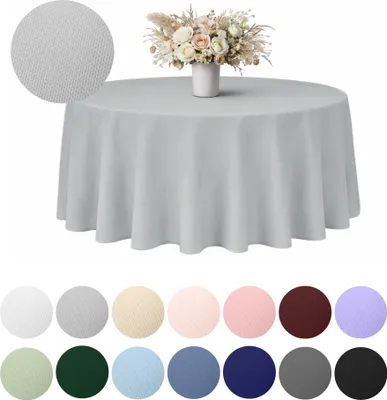 Produktbild von MEBLE ODNOWA, Runder Tischdecken-Bezug, Matt Tischdecke, Hellgrau, 320 cm, Bankett und Hochzeitstischdecke, Tischschutz, Elegant, Formstabil, Elastisch, Strapazierfähig, Maschinenwaschbar