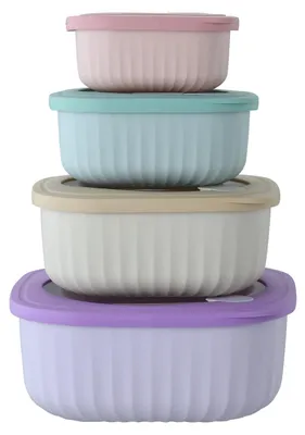 Immagine prodotto di Set di 4 contenitori per alimenti - Contenitori ermetici - Plastica senza BPA - Adatti al microonde e alla lavastoviglie - Salvaspazio - Capacità: 450/850/1400/2250 ml