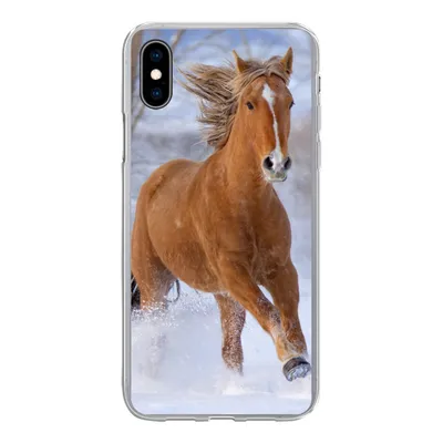 Produktbild von MuchoWow® Handyhülle Schutzhülle Hülle für iPhone Xs Pferd - Schnee - Braun Silikon Softcase Handy Hülle - Handytasche