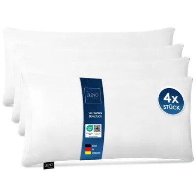 Produktbild von LILENO HOME Microfaser Kissen 40x80 cm PREMIUM (450g Füllung) [4er Set] bis 95 Grad waschbar mit Reißverschluss - Kopfkissen 40x80 cm als Kissen-Füllung für Bett - Deko-Sofa-Kissen