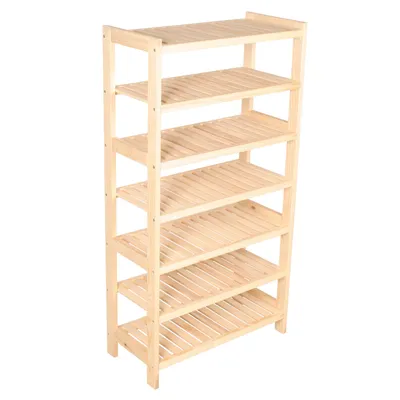 Image de Étagère en bois / étagère sur pied en pin massif, 7 niveaux, 133 × 70 × 38 cm (H × L × P), à poser, non traitée