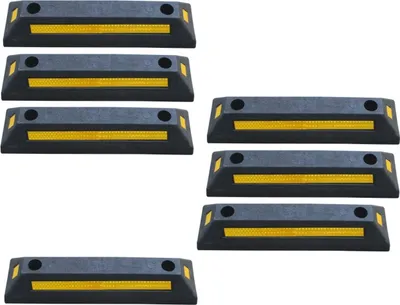 Obrázok produktu pre 7 x gumová zábrana na parkovisko - 53,5 x 13 x 8,9 cm zábrana na zastavenie kolies na parkoviskách a v garážach - dištančná zábrana - parkovací prah - zábrana na zastavenie kolies v garáži s reflektorom
