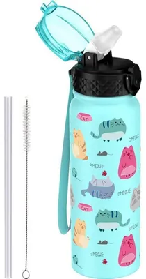 Produktbild von Edelstahl Wasserflasche mit Strohhalm 600ml Grün Auslaufsicher BPA-frei