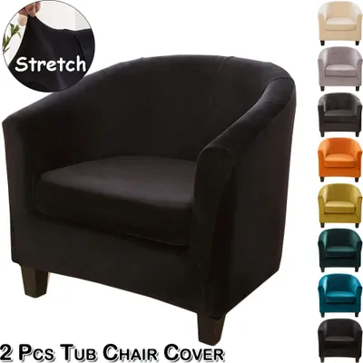 Produktbild von Stretch Universal Stuhlhusse Samt Stuhlbezug Sofa Sessel Husse Home Hochzeit Bankett Bar Sofabezug für Einzelsofa Clubsessel Cocktailsessel Schwarz