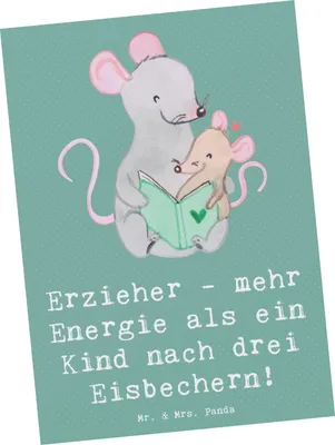 Produktbild von Mr. & Mrs. Panda Postkarte Erzieher Energie - Meeresbrise - Geschenk, Grußkarte, kreative Geschenke, Ansichtskarten, Fotokarte, Dankeschön, Spielen, Lernen, Krippe, Beruf