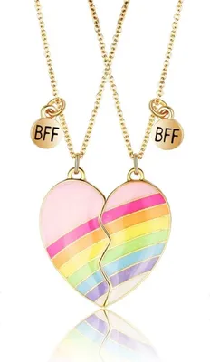 Produktbild von Náhrdelník Bixorp Friends BFF pre 2 s ružovým a dúhovým srdcom zlatej farby - Náhrdelník priateľstva - Dve polovice Najlepší priatelia - Pre dievčatá - Náhrdelník Najlepší priatelia Darček pre priateľstvo pre dvoch