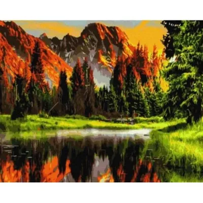 Produktbild von "Malen nach Zahlen: Berglandschaft mit See im Herbst, 40x50 cm, auf Leinwand, bereits auf Keilrahmen gespannt."