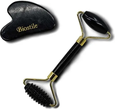 Produktbild von Biostile Massage-Set – Gua Sha Stein und Jade-Roller für strahlende Haut