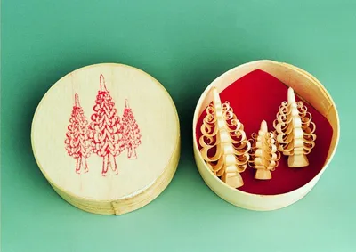 Produktbild von Weihnachtsdekoration Spanbaumsortiment in der Spandose Höhen 1,2,3 cm  NEU