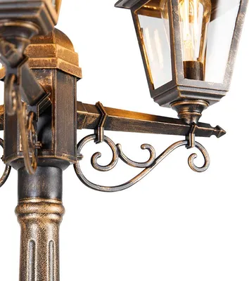 Produktbild von Qazqa Antik außen Laterne für den Garten - Capital - Gold, max. 15W, Geeignet für LED, 216cm, IP44, 3-flammig