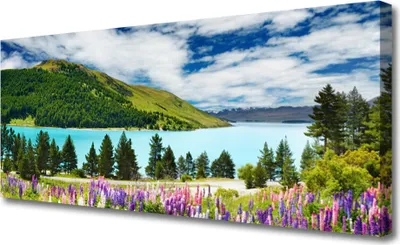 Produktbild von Tulup Leinwand-Bilder 125x50 Wandbild Canvas Kunstdruck Gebirge See Wiese Landschaft