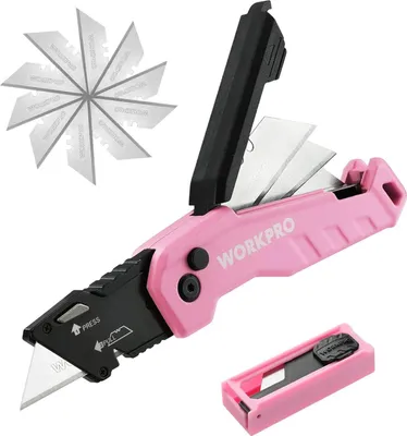 Image de WORKPRO Cutter Rose avec lame à changement rapide et clip ceinture, 13 lames incluses