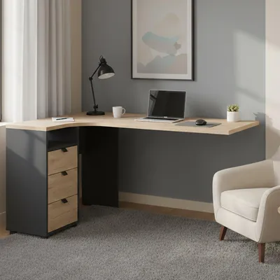 Immagine prodotto di Dmora Scrivania Peipah 99.6x150x75.6h cm Grigio, 3 Cassetti un Vano