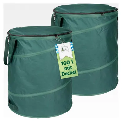 Produktbild von TTL GARDEN 2x 160L Pop Up Gartensack Deluxe mit Deckel - 220gsm 600D Oxford 2er Set