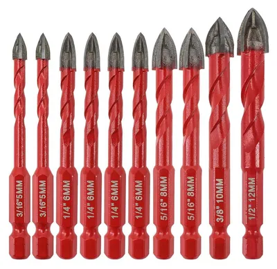 Produktbild von Fliesenbohrer Set 10 Stück Hartmetallbohrer mit Schnellwechsel-Sechskantschaft für Holz, Kunststoff, Mauerwerk, Keramik, Beton, Marmor (5/6/8/10/12mm)