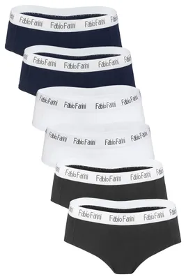 Produktbild von Fabio Farini - 6 Stück Damen Unterhosen - Frauen Hipster Panties aus elastischer Baumwolle im sportlich modernen Look mit Logo-Bund