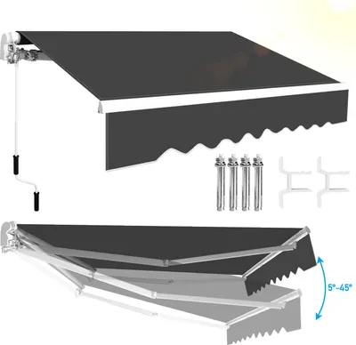 Produktbild von Faziango 250x200cm Sonnenmarkise Gelenkarmmarkise Aluminium Markise Klemmarkise mit Handkurbel Balkonmarkise Sonnenschutz Grau