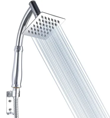 Obrázek produktu pro Sprchová hlavice s ruční sprchovou hadicí, nerezová ocel, čtvercová, 10 cm, chromovaná