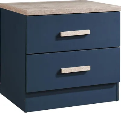 Produktbild von Nachttisch mit 2 Schubladen - Blau & Holzfarben - SKAIDO