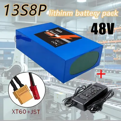 Produktbild von 48V 100Ah Lithium-Ionen-Akku - 13S8P Batteriepack - Integriertes 50A BMS - Für Citycoco E-Scooter - XT60 JST Ladegerät-Set