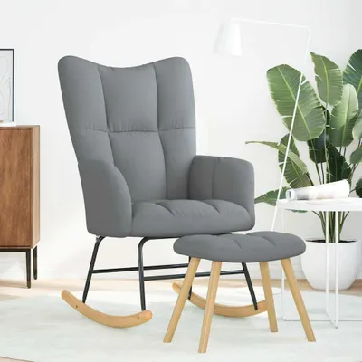 Zdjęcie produktu dla vidaXL Fotel bujany z podnóżkiem jasnoszary materiał