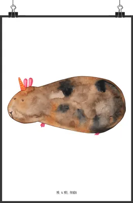 Produktbild von Mr. & Mrs. Panda Bild Einhorn Meerschweinchen DIN A0 - Weiß - Geschenk, Kunstdruck, Meerhörnchen, drucke, wanddeko, Plakat, Unicorn, Einhörner, Wandbild, Meerschwein