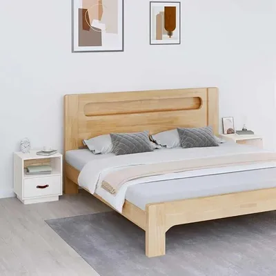 Imagen del producto de Conjunto de dos mesitas de noche modernas, color blanco, dimensiones 40x34x45 cm, fabricadas en madera maciza de pino. Mesitas auxiliares con espacio de almacenamiento, ideales para dormitorios, habitaciones infantiles, camas de invitados, sofás o pasillos