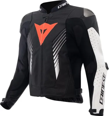 Immagine prodotto di Giacca da moto in pelle Dainese Super Speed 5, con fori di ventilazione, colore nero/bianco/rosso, taglia 52