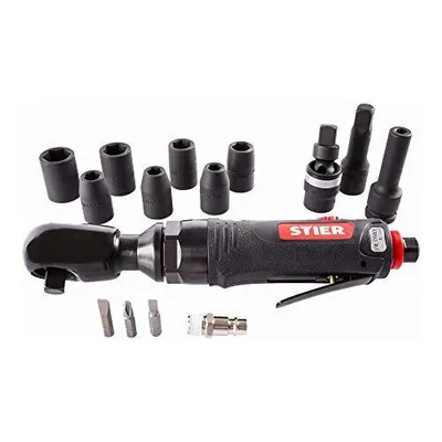 Produktbild von STIER Ratschenschrauber-Satz 33-1, 14 teilig Set, 1/2 Zoll Antrieb, Kraft-Steckschlüsseleinsatz 1/2 Zoll, Stecknippel 1/4 Zoll, Umschaltfunktion am Kopf