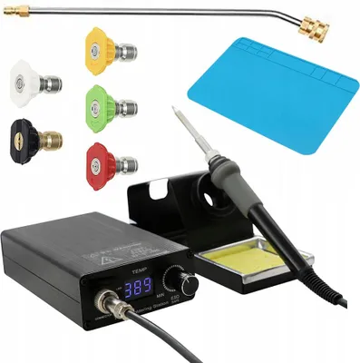 Image de Rosfix Station de Soudage pour Pointes T12 Orange Akbash OLED T12OAO + Lance 1/4" 34 cm Coudée à 30° + Jeu de 5 Buses avec Connecteurs Rapides + Tapis