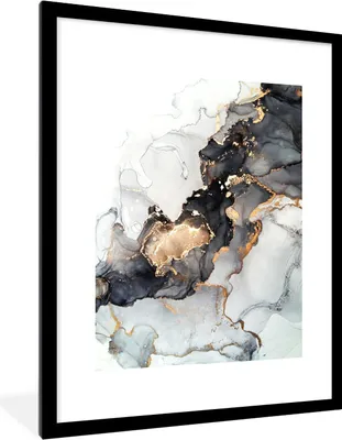 Produktbild von MuchoWow® Gerahmtes Poster Marmor - Schwarz - Weiß - Gold - Luxus - Abstrakt 60x80 cm - Poster mit Schwarzem Bilderrahmen Wandposter Rahmen Foto Bilder - Wohnzimmer - Dekorationen - Prämie