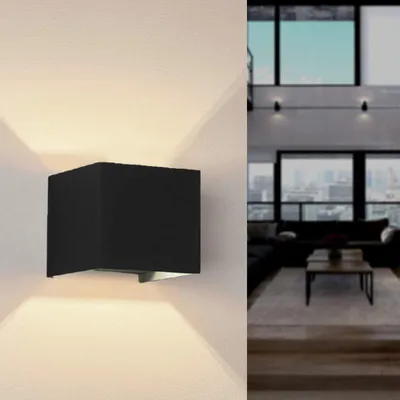 Image de Applique Murale Noire Design LED 12W IP54 Carré - Blanc Chaud 2300K - 3500K