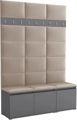 Produktbild von Garderoben-Set Noris III, gepolsterte Garderobe mit Sitzbank, Flurmöbel mit Wandpaneelen, Haken und Stauraum (Farbe: Anthrazit + Trinity 04)