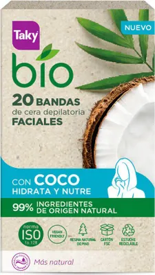 Image de Taky Bio Coconut Facial Wax Depilatory Wax Strips 20 Units (bandes de cire dépilatoire à la noix de coco)