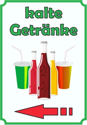 Produktbild von kalte Getränke Schild Hochkant mit Pfeil links A6 (105x148mm)