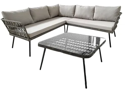 Produktbild von Gartenlounge RATTANIA Rattan grau 5-Sitzer mit Kissen und Tisch