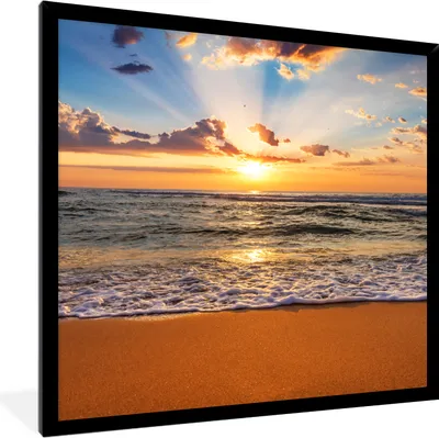 Produktbild von MuchoWow® Gerahmtes Poster Strand - Sonnenuntergang - Meer - Wolken - Horizont 40x40 cm - Poster mit Schwarzem Bilderrahmen Wandposter Rahmen Foto Bilder - Mit Rahmen - Wanddekoration Schlafzimmer