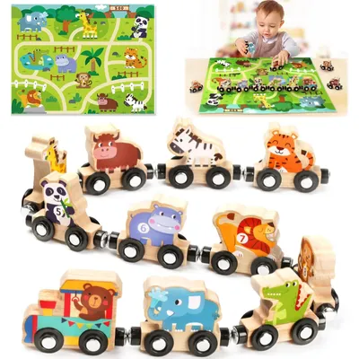 Produktbild von Omgoods – Montessori-Spielzeug für Kinder im Alter von 1-3 Jahren – Holzeisenbahn mit Tieren