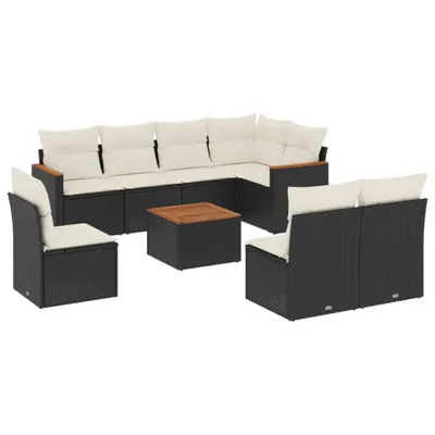 Produktbild von vidaXL 9-tlg. Garten-Sofagarnitur mit Kissen Schwarz Poly Rattan
