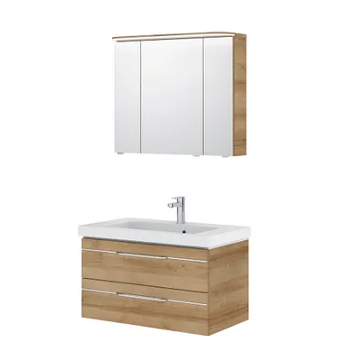 Produktbild von Waschplatzset mit LED Beleuchtung, in Riviera Eiche quer Nb. BUDVA-66, B/H/T ca. 92,5/200/49 cm