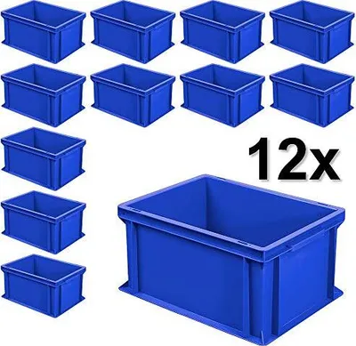 Produktbild von 12x Eurobehälter mit 2 Griffleisten, LxBxH 400x300x220 mm, 21 Liter, blau