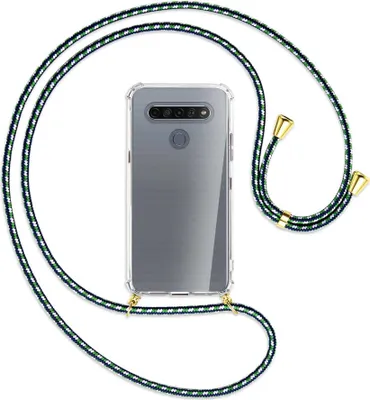 Produktbild von Handykette Backcover-Schutzhülle mit Band (Metall goldfarben) für LG K61 LM-Q630 - grün/blau/weiß